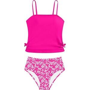 Queenstyle Girls' Pink Floral Tankini Swimwear Set‎ 7-14 Years